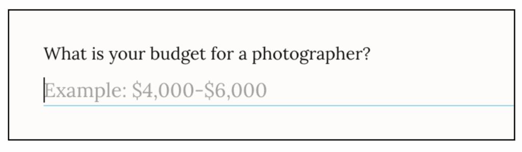 Screenshot example of how to ask "what is your budget?" on a contact form for service providers.