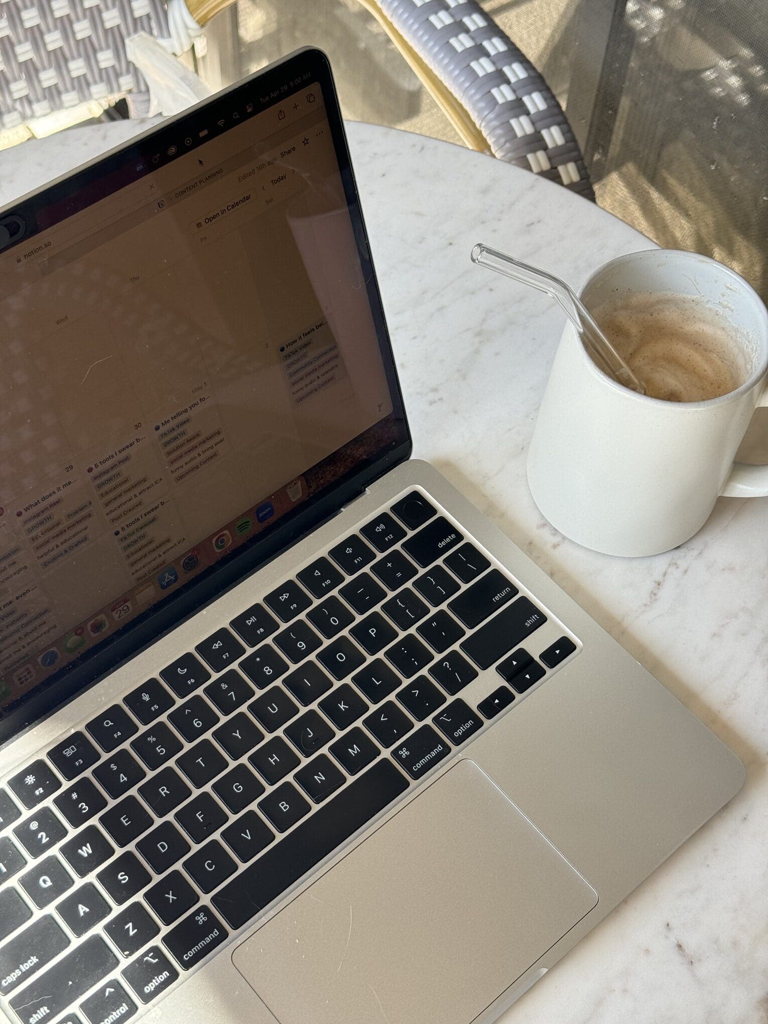 Laptop screen of planned out social media content for creating a marketing plan for service providers